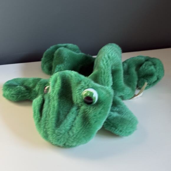 Rare Cute Vintage Green Plush Frog Hand Puppet Planet HTF Plastic Mouth Support - Picture 5 of 12